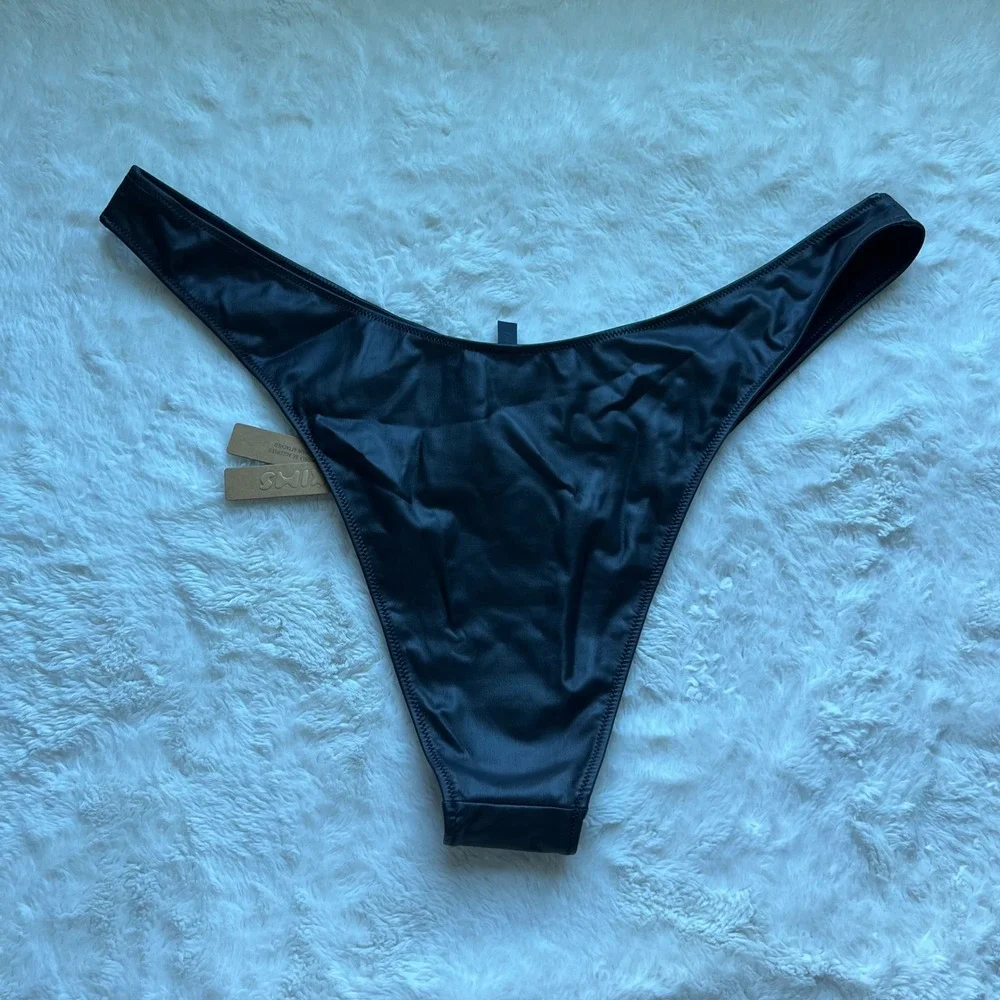 Skims Micro Pleather Swim Micro Tanga Bikini Bottom Onyx Black 2X SW-TAN-0159